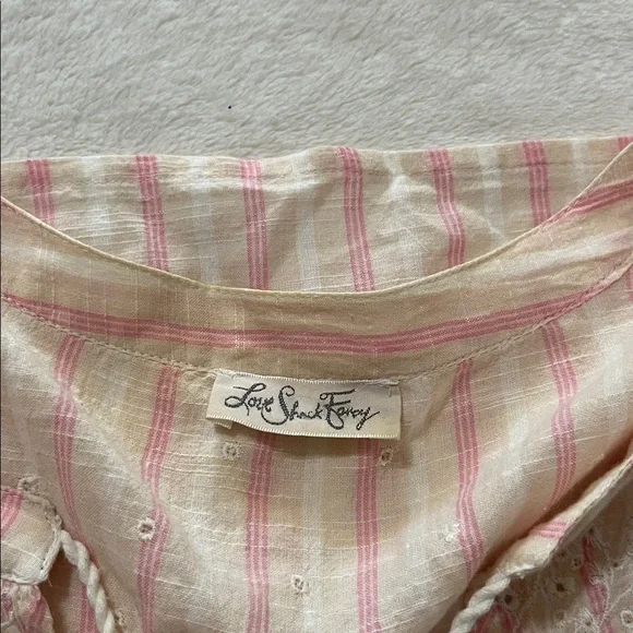 LoveShackFancy Pink Striped Blouse with Lace and Pom-Poms - Picture 5 of 8